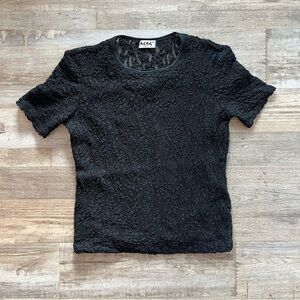 Black lace short sleeve top with see through back